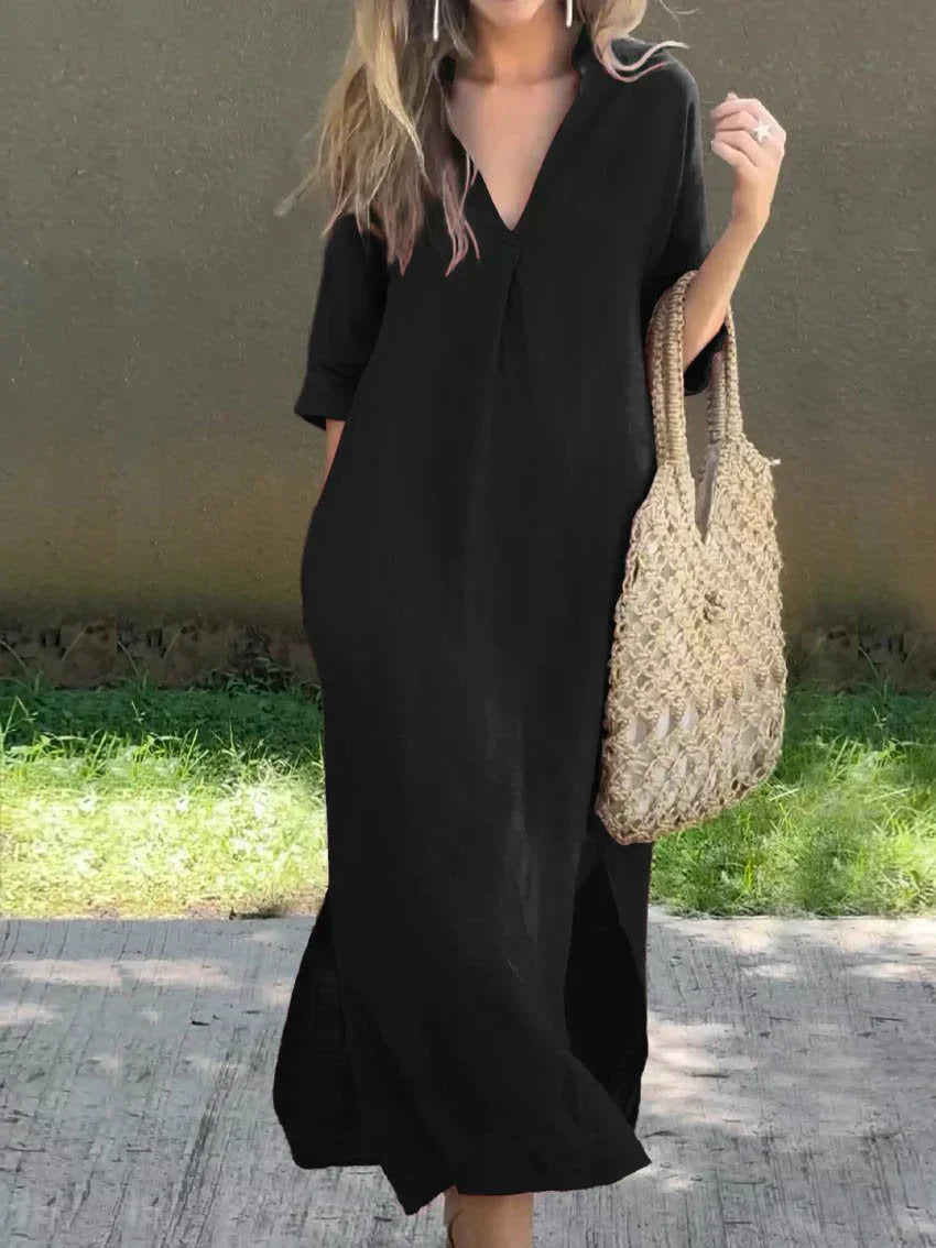Alexa – Schickes Sommer-Maxikleid mit V-Ausschnitt