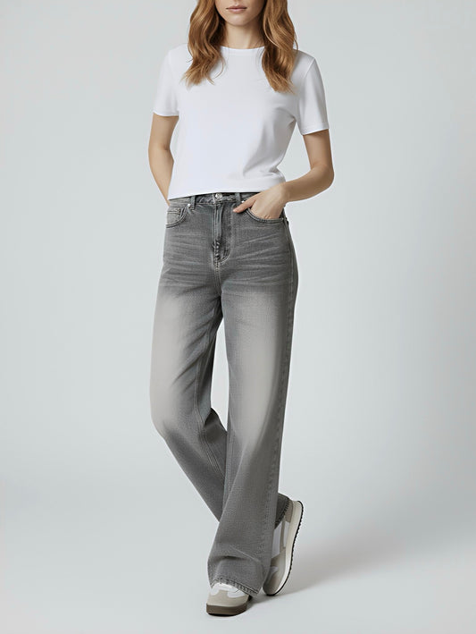 Holly | Washed Grey High-Waist Baggy Jeans