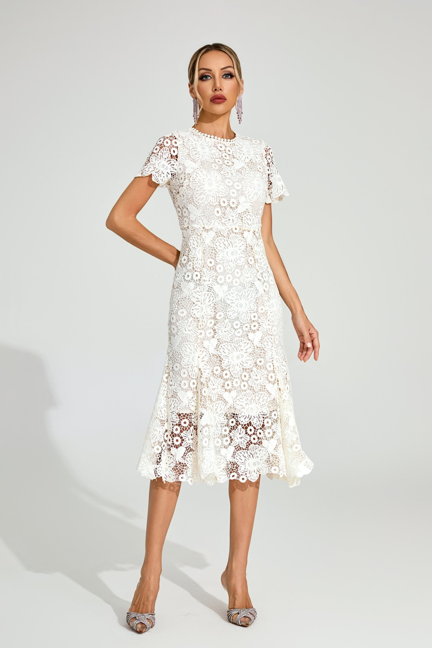 Florence White Lace Midi Dress