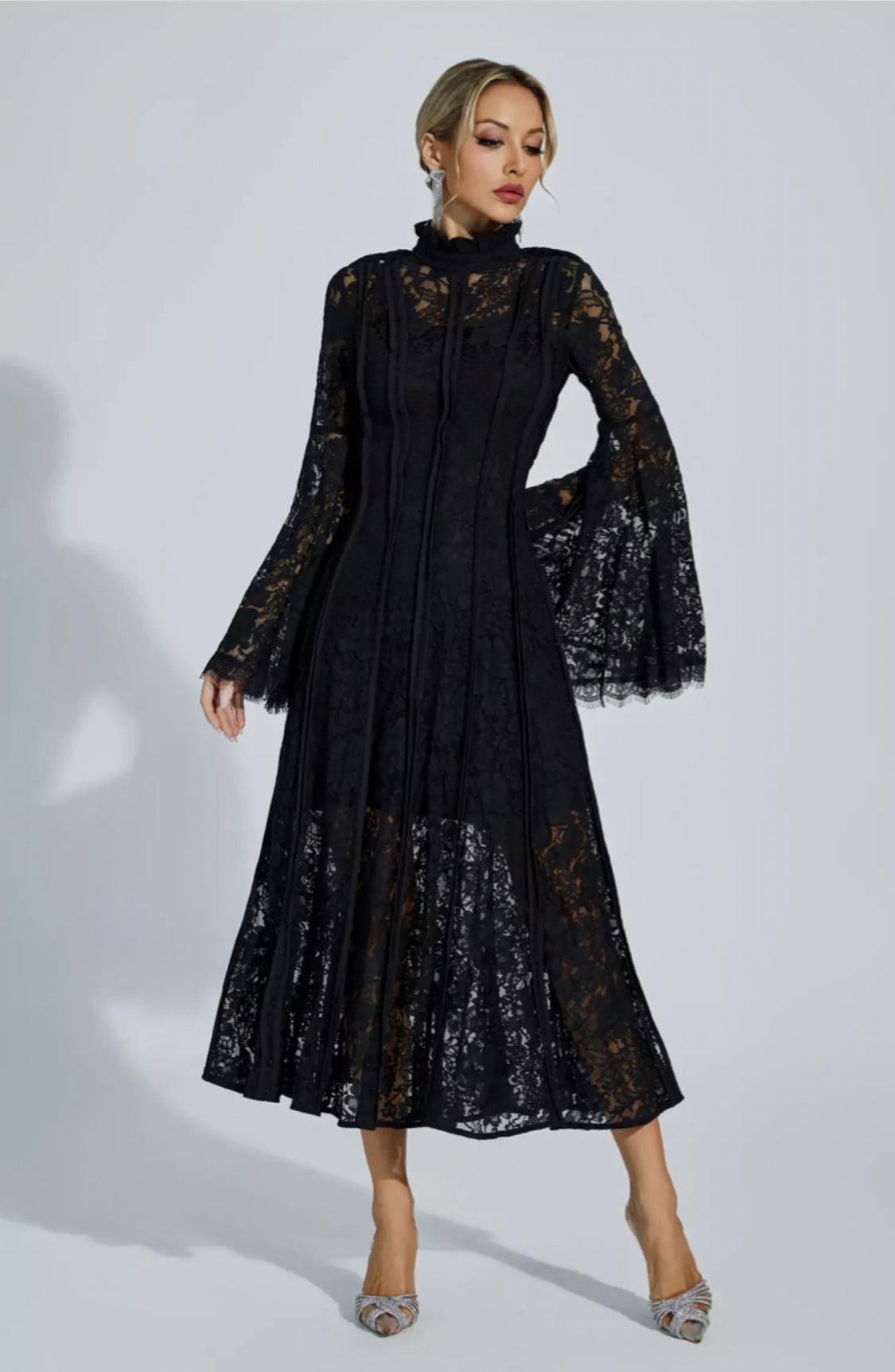 Ava black lace midi dress
