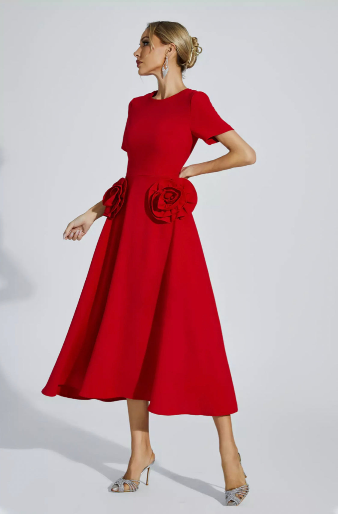 Greta flower red midi dress Size S