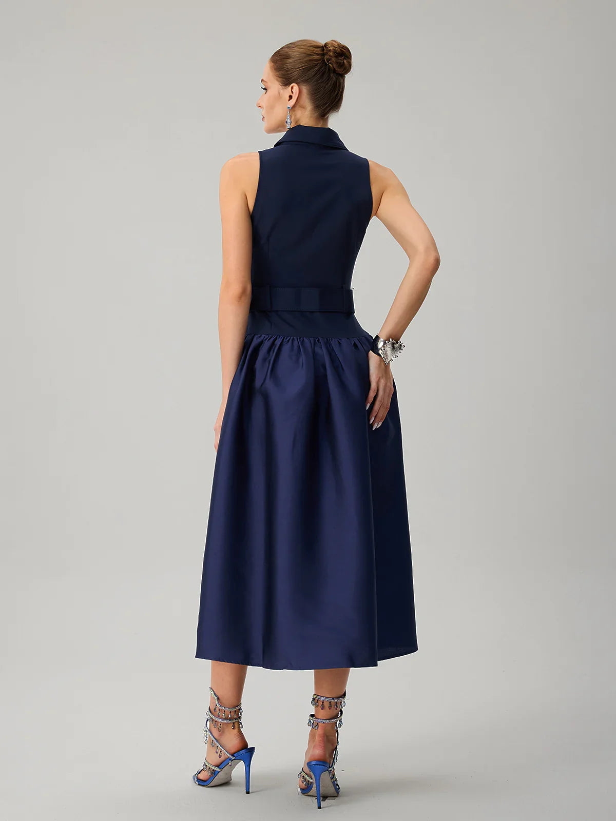 Maddie Navy Tailored Belted Midi Dress