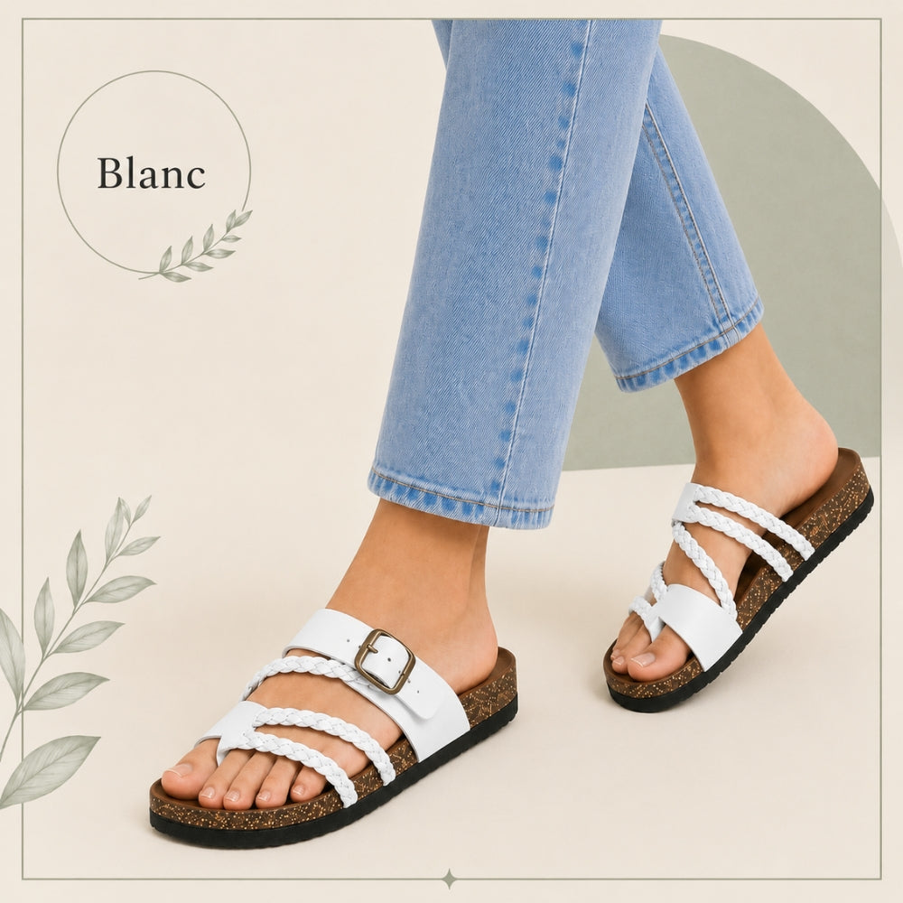 Tressée | Orthopedic Woven Leather Mules Cork Sole Comfortable Summer White