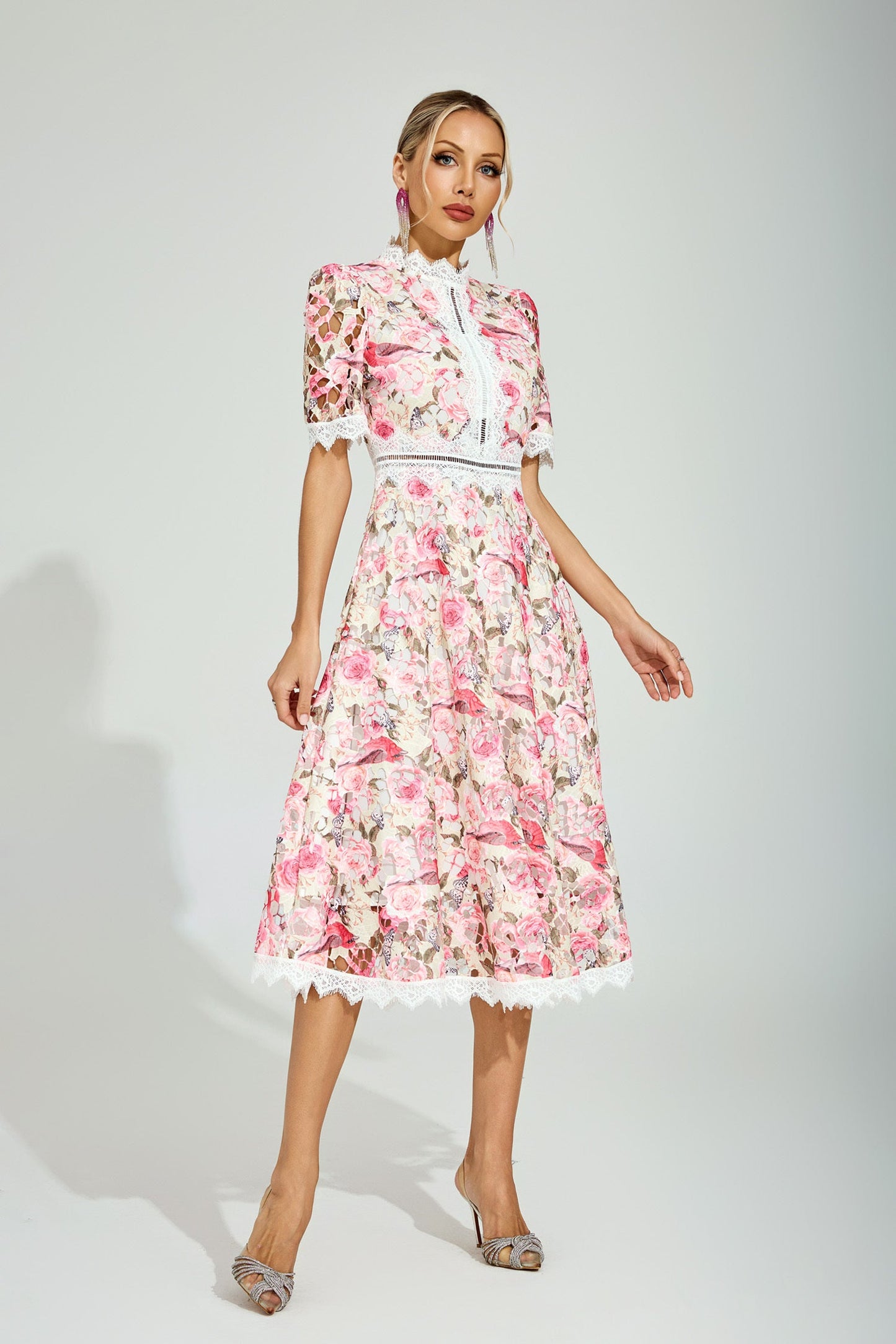 Rose Éclat Lace Midi Dress