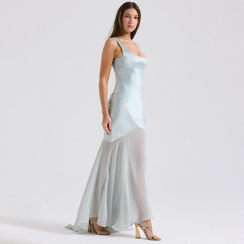 Vittoria silk/satin maxi dress/ blue