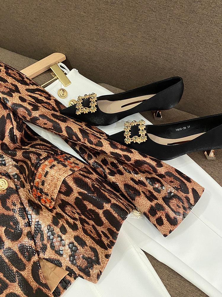 leopard leather blazer