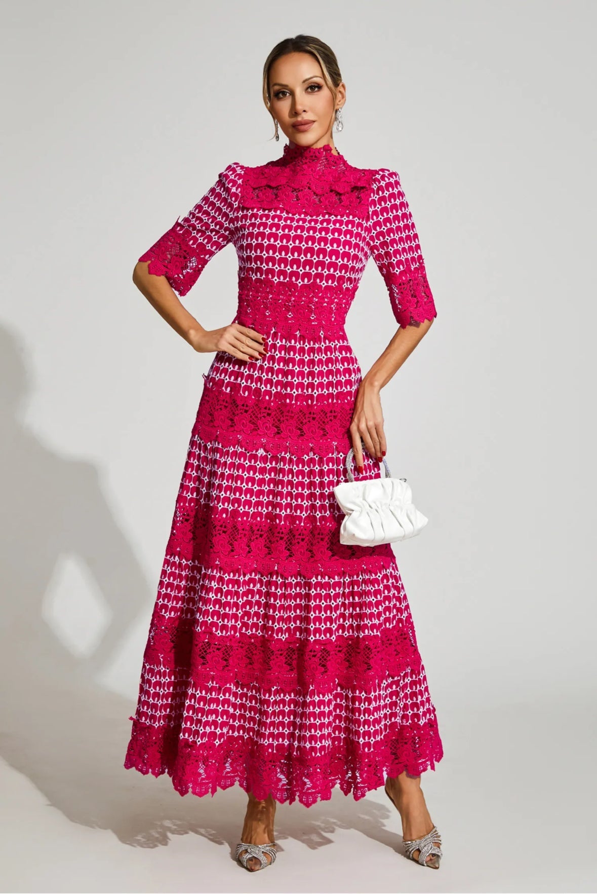Pink short sleeves maxi dress