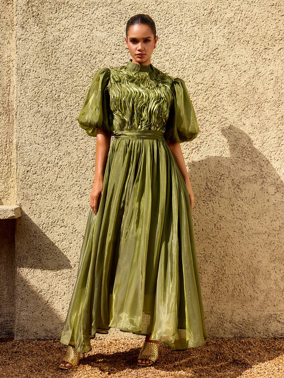 Olive Lumière Organza Gown