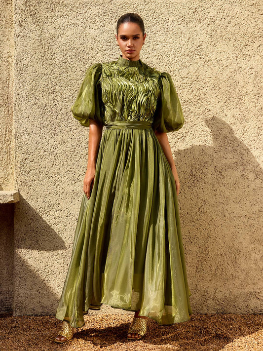 Olive Lumière Organza Gown