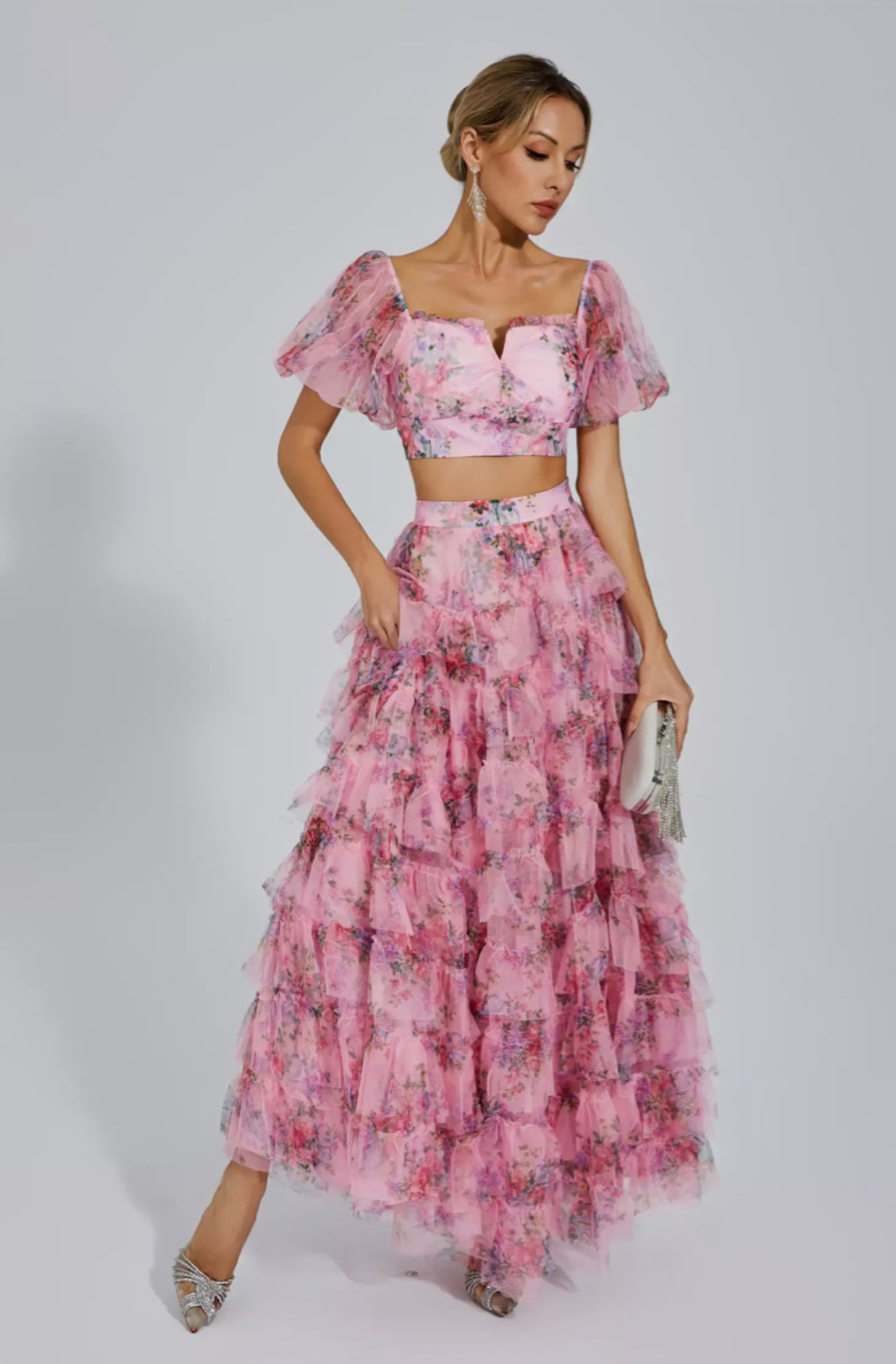 Braylee pink floral ruffle set