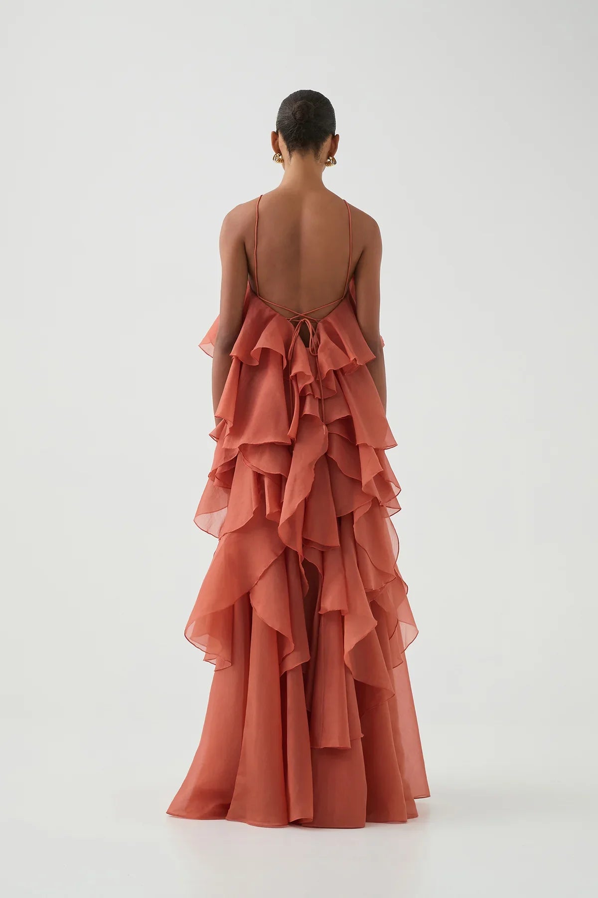 Flower layered backless maxi dress