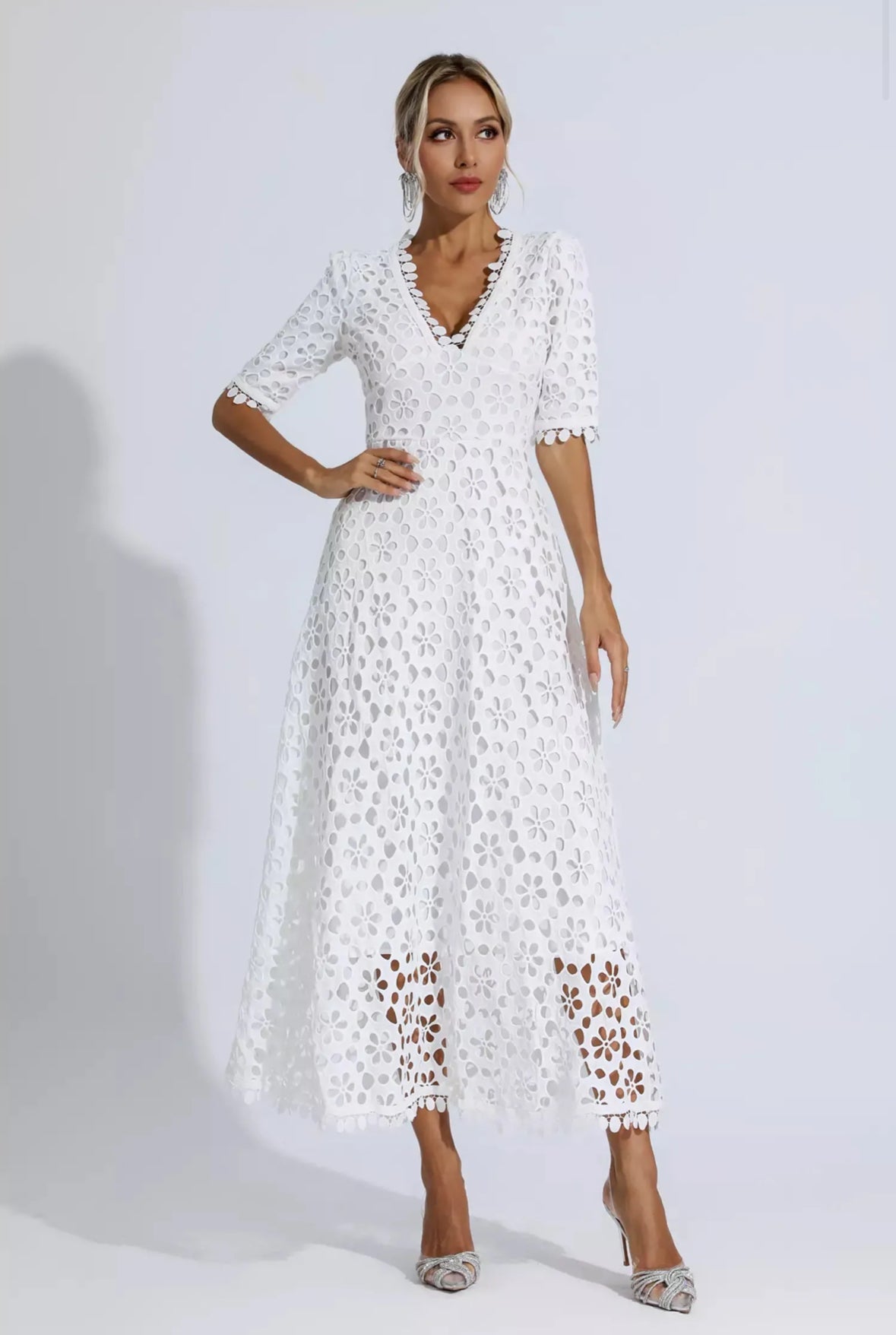 White floral lace maxi dress Size S