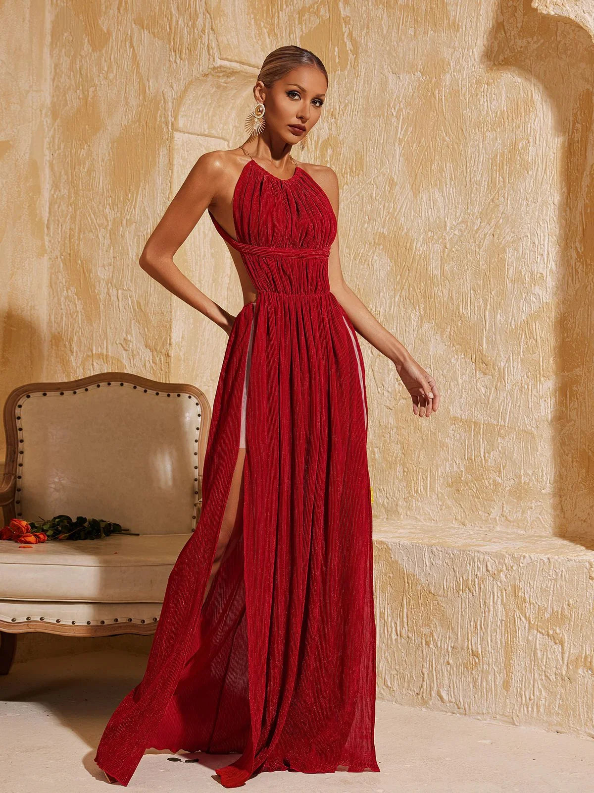 Celeste Halter Open Back Gown