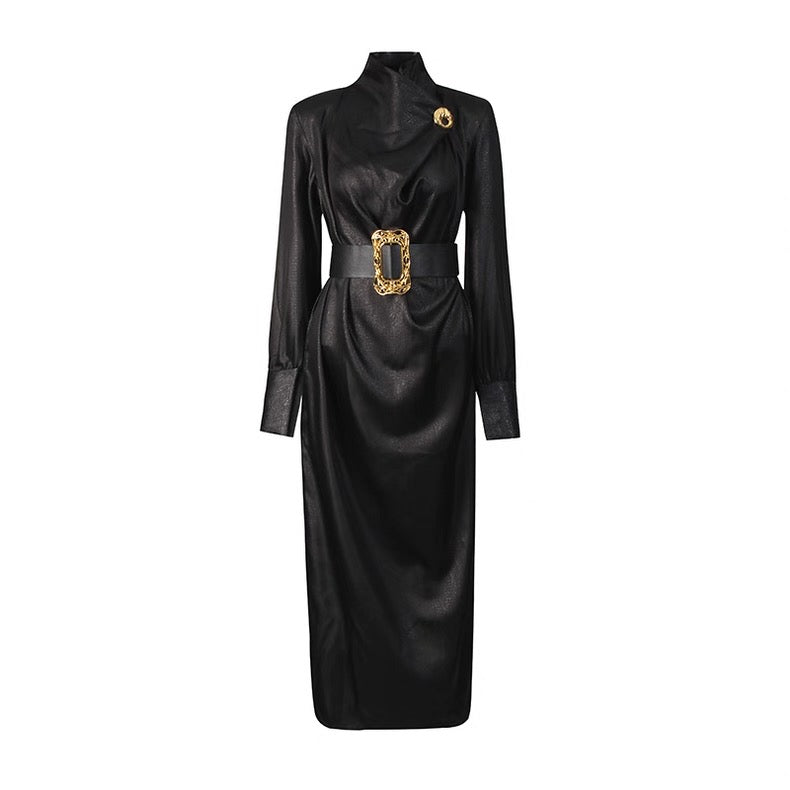 Aveline Structured Belted Midi Dress