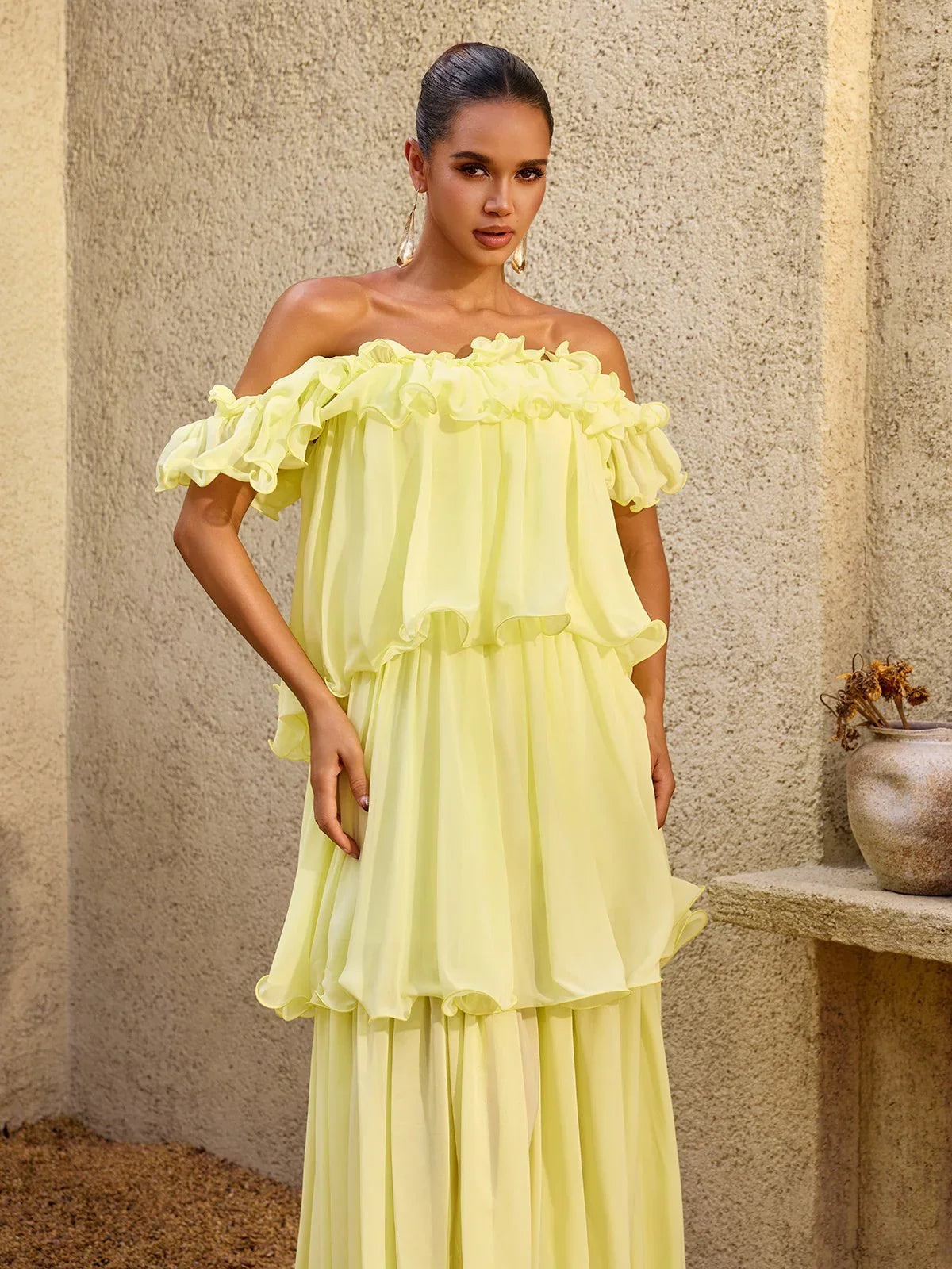 Limoncello Ruffle Chiffon Maxi Dress