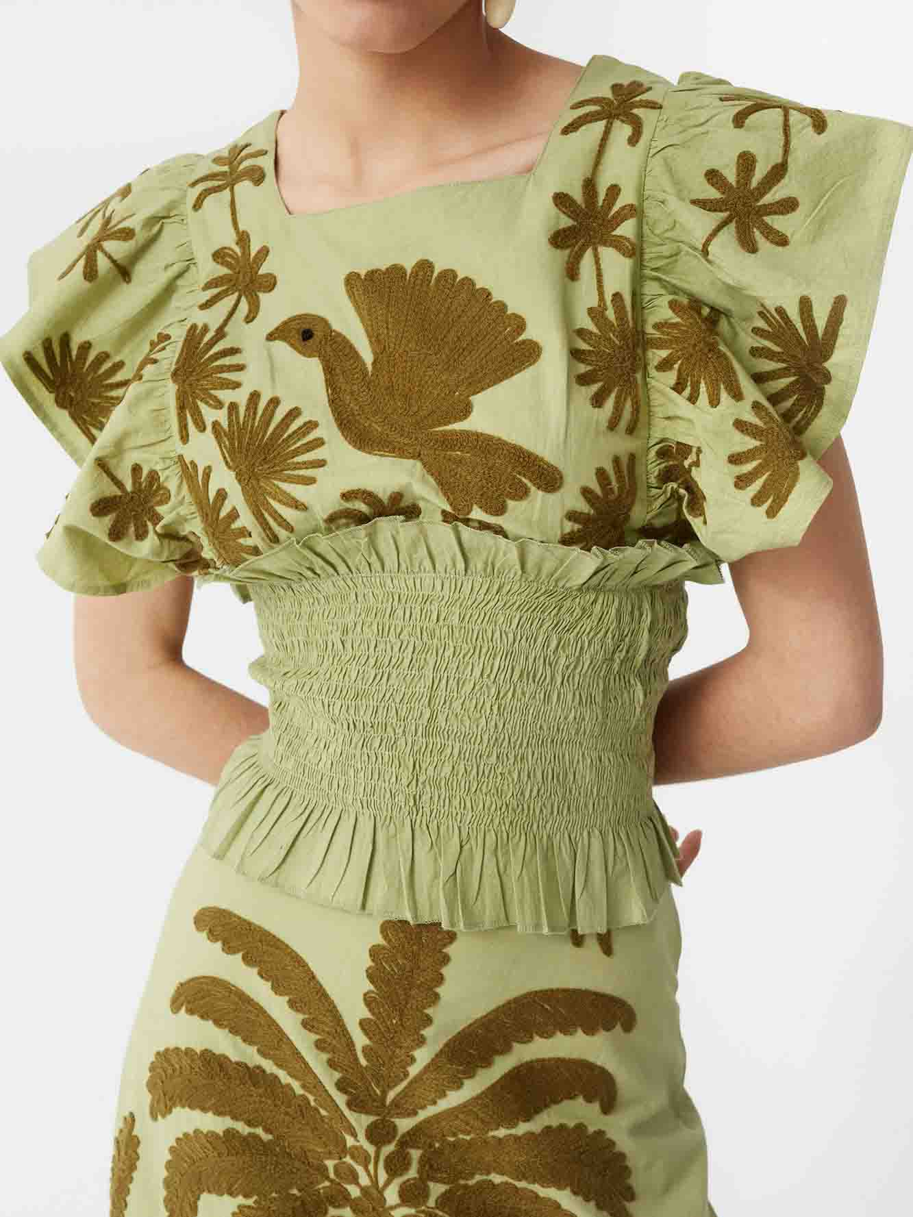 Elegant Palm Tree And Exotic Bird Print Tank Top Green