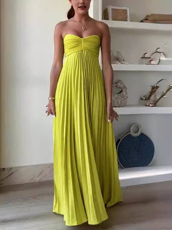 Exquisite Princess Pleated Off-the-shoulder Party Maxi Dress Yellow