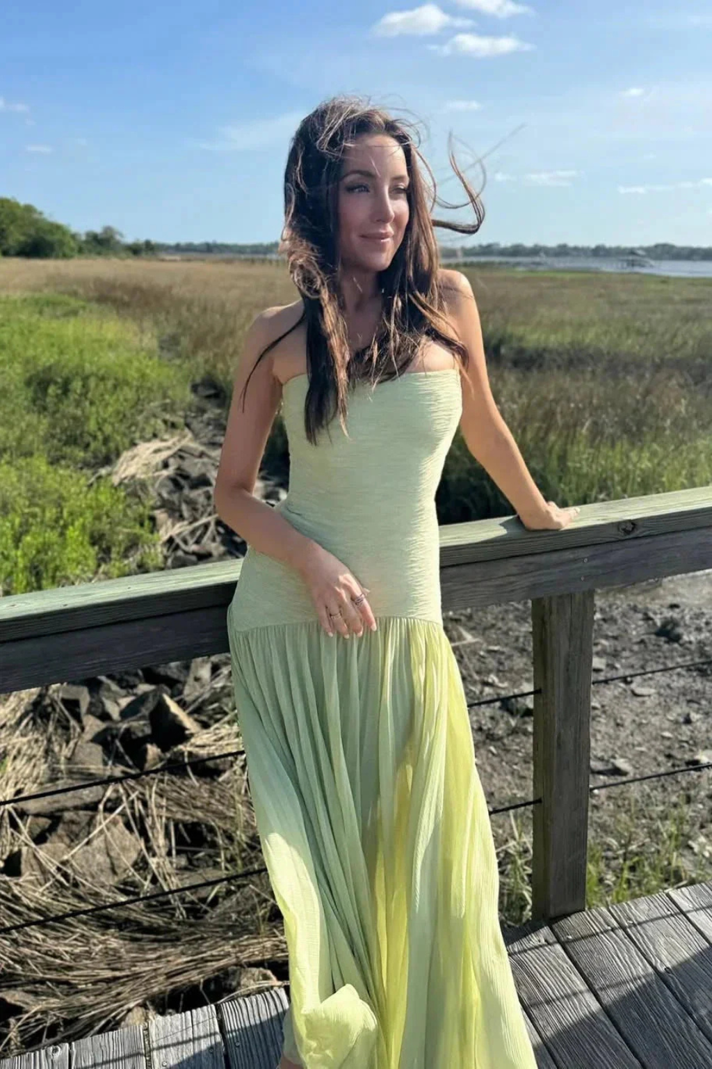 Celeste — Strapless Pleated Drop Waist Maxi Dress For Elegant Wedding Guest Style