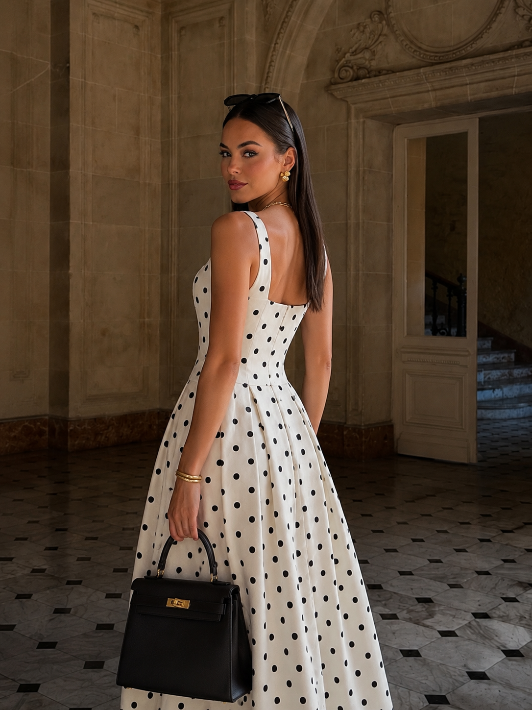 Anna | Polka Dot Midi A-Line Dress