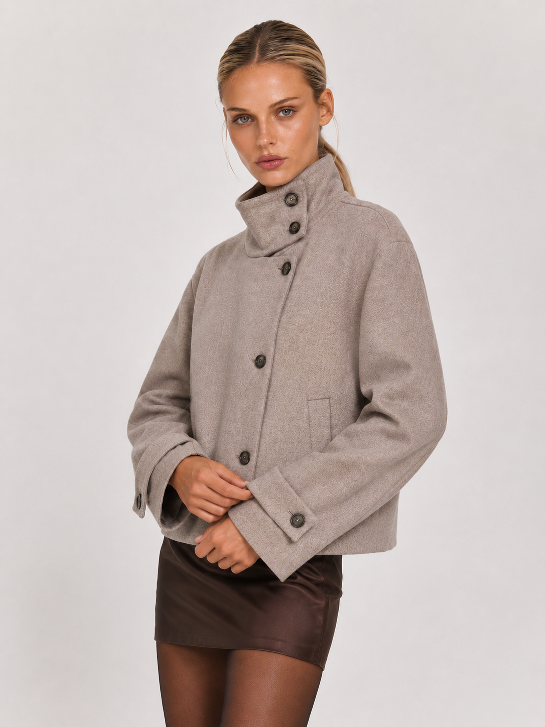 Women's High Neck Cropped Button Jacket ANGELA