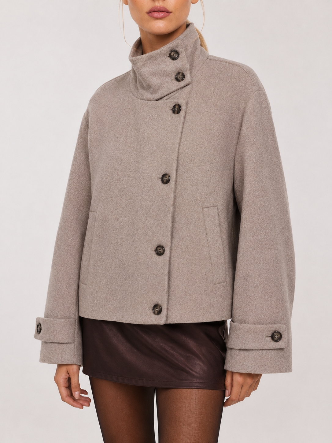 Women's High Neck Cropped Button Jacket ANGELA