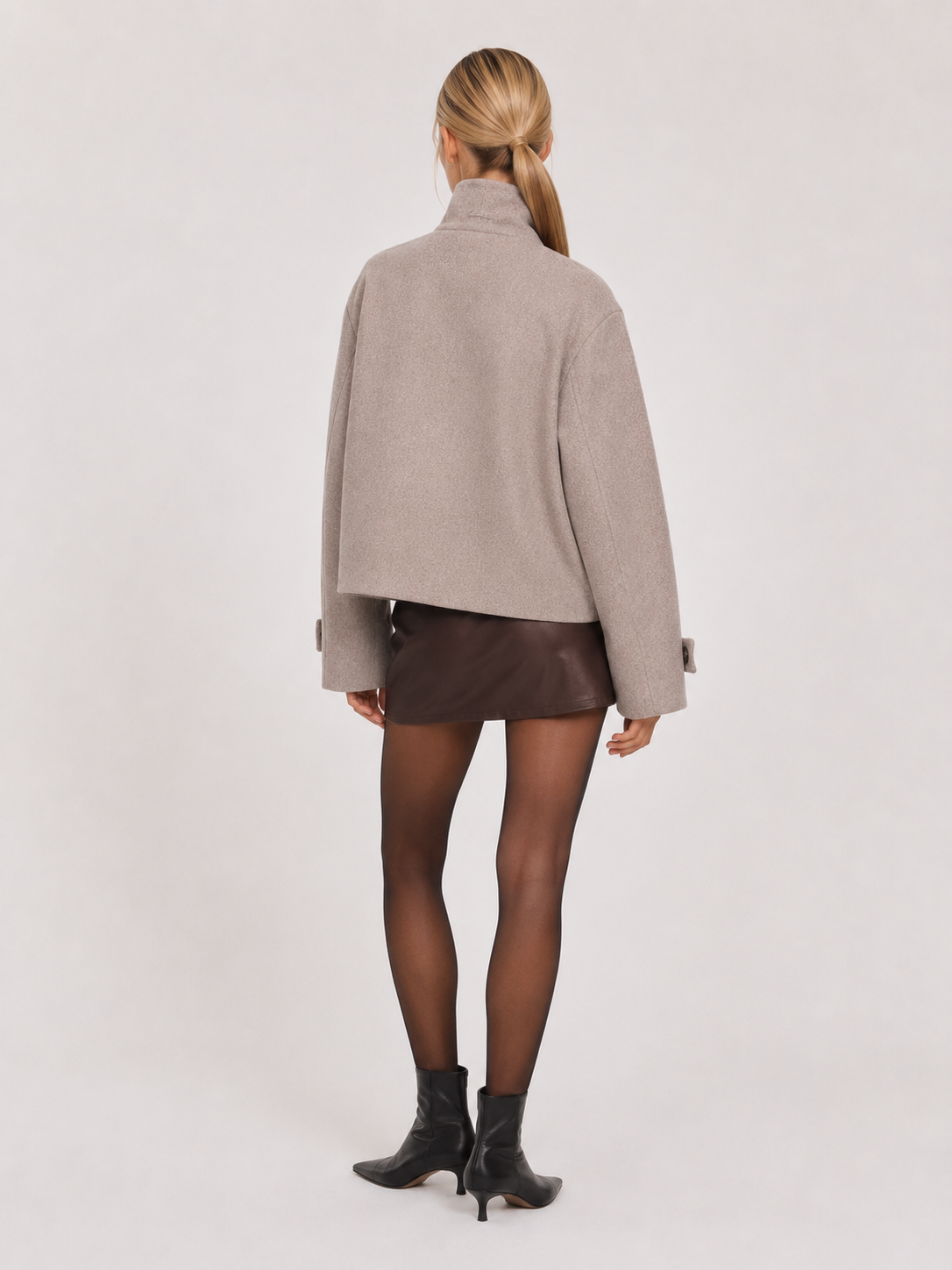 Women's High Neck Cropped Button Jacket ANGELA