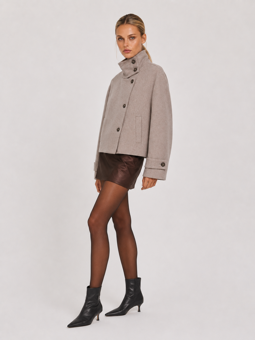 Women's High Neck Cropped Button Jacket ANGELA