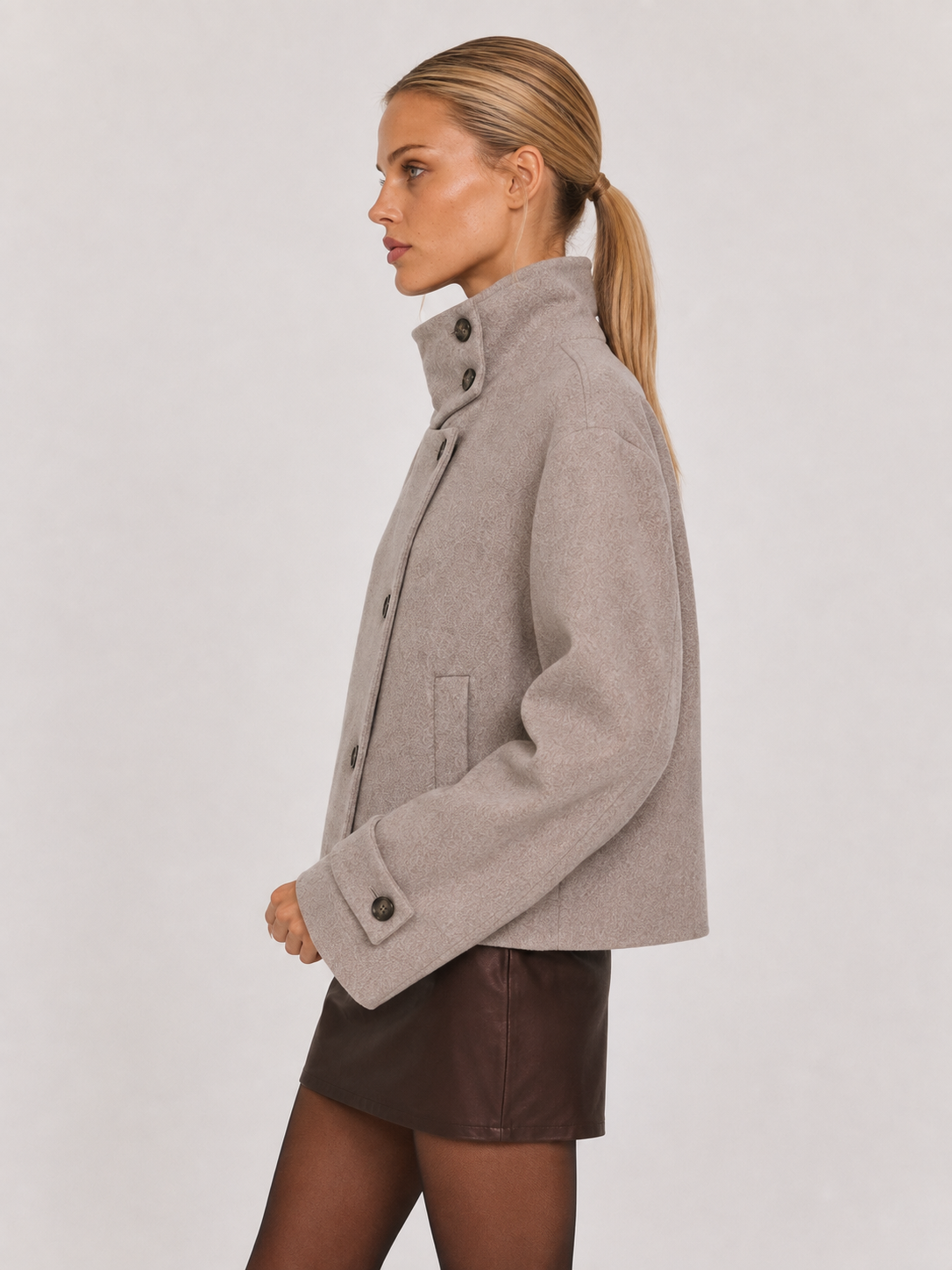 Women's High Neck Cropped Button Jacket ANGELA