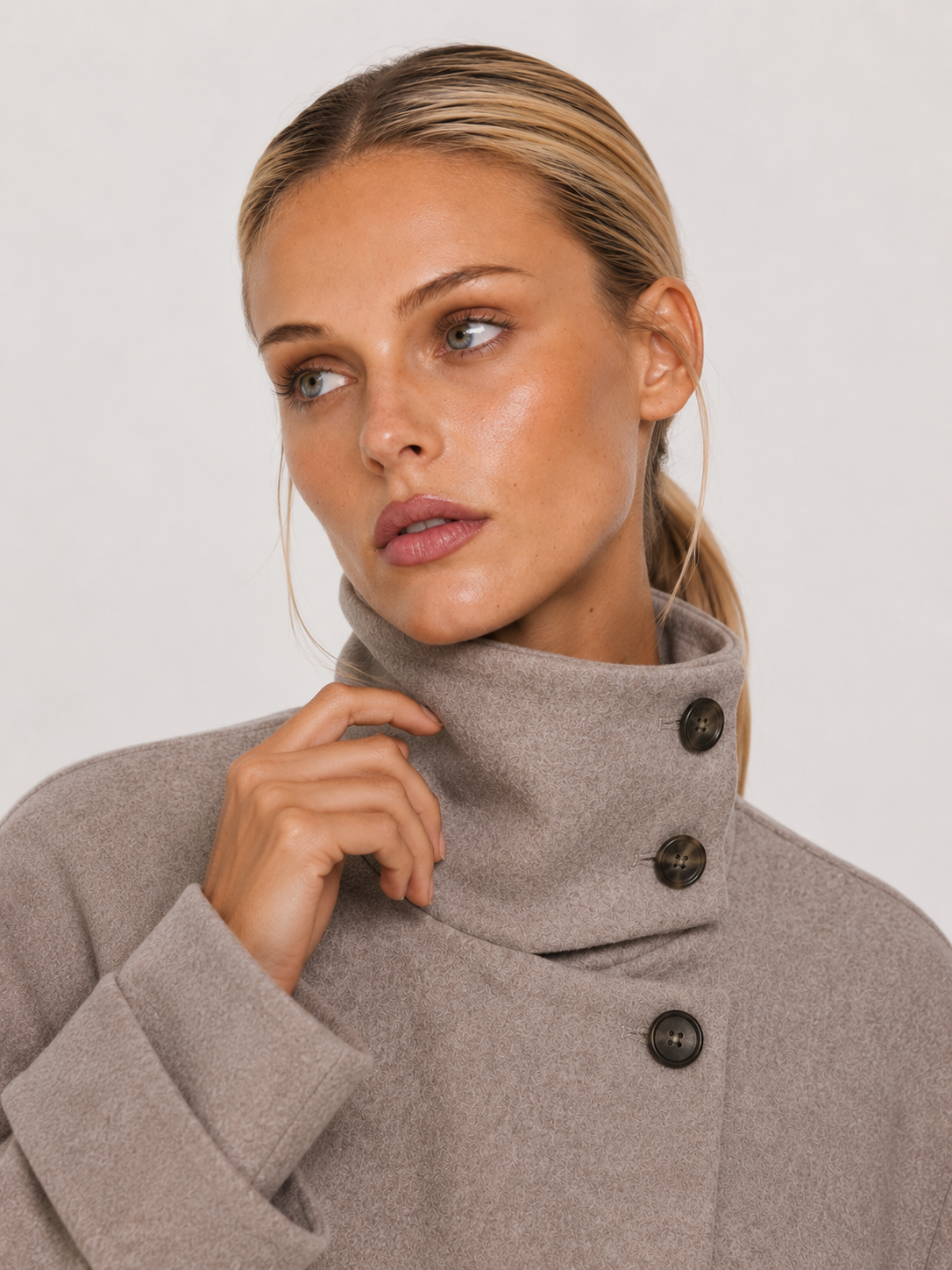 Women's High Neck Cropped Button Jacket ANGELA