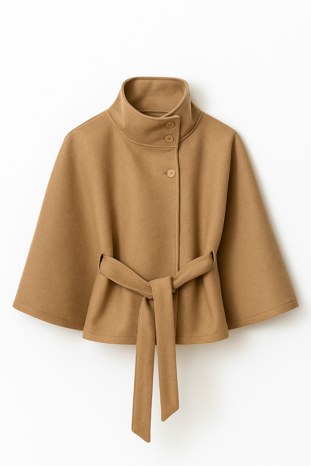 Chloe | High-Neck Belted Cape Jacket Khaki