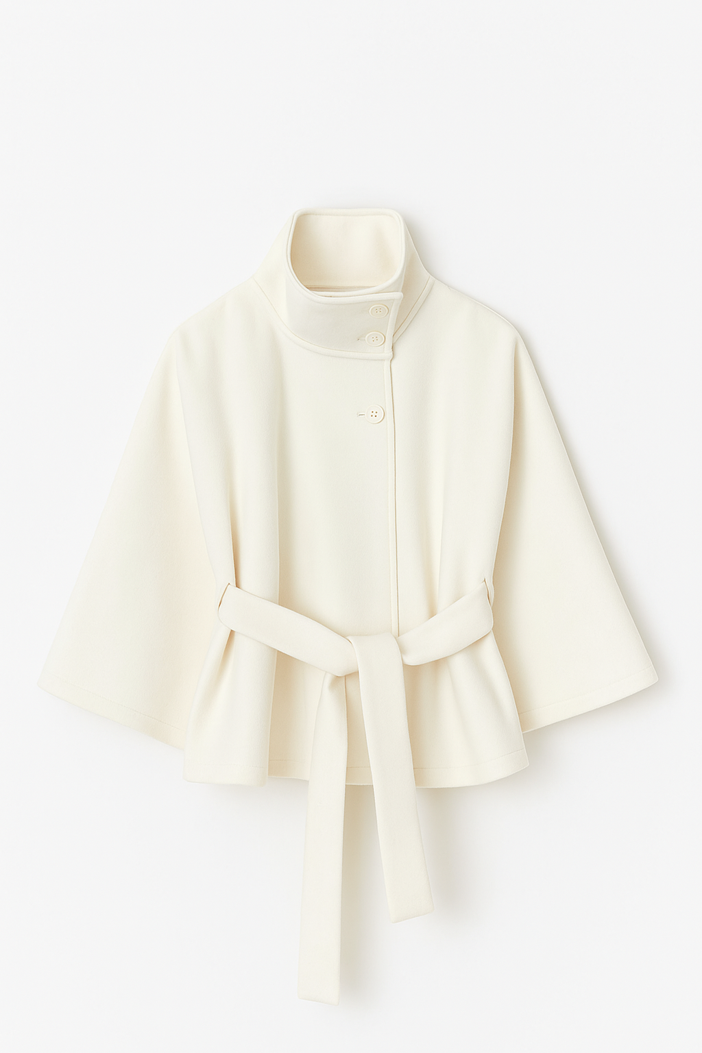 Chloe | High-Neck Belted Cape Jacket White