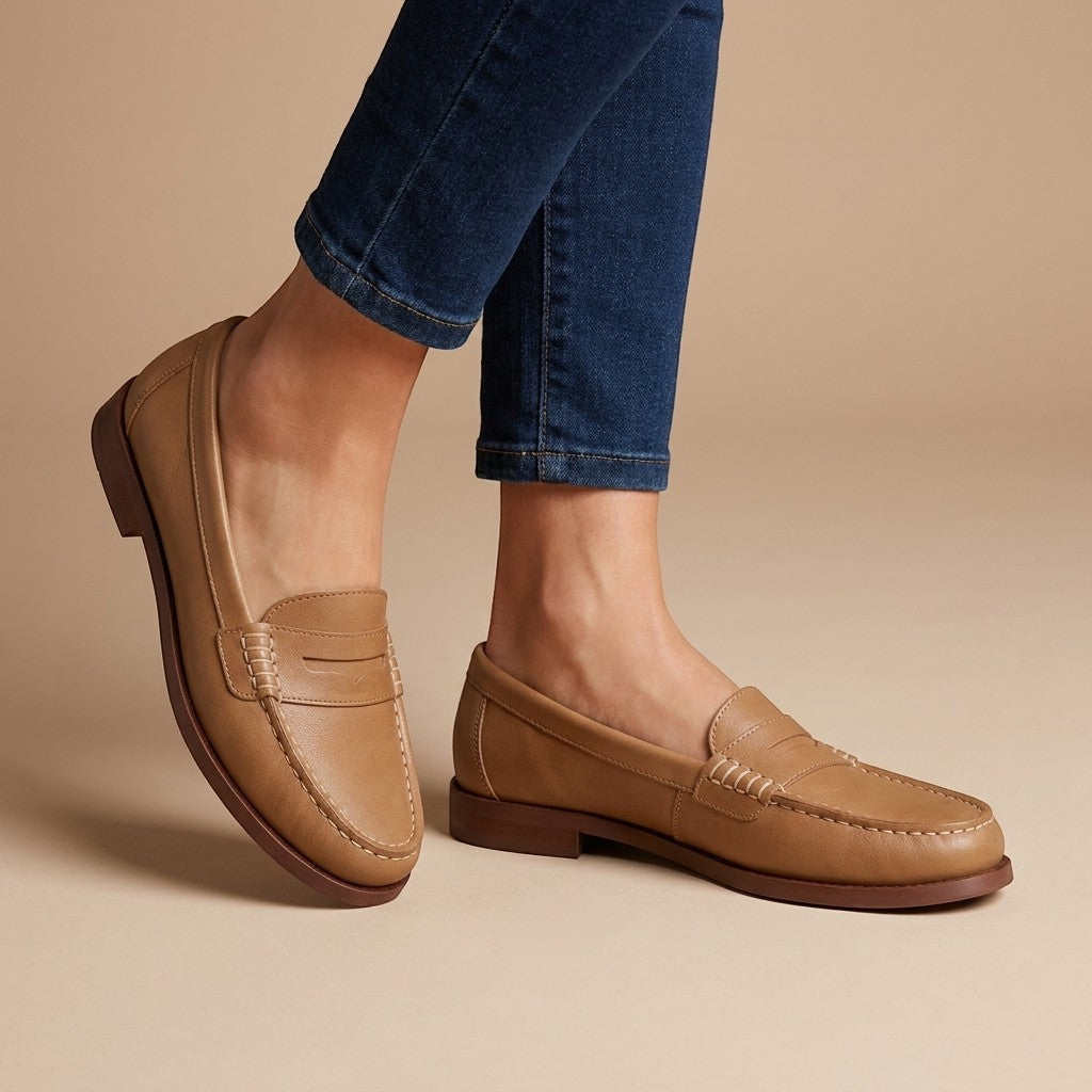 Jessa — Timeless Leather Loafers With Supportive Slip-On Everyday Design Khaki