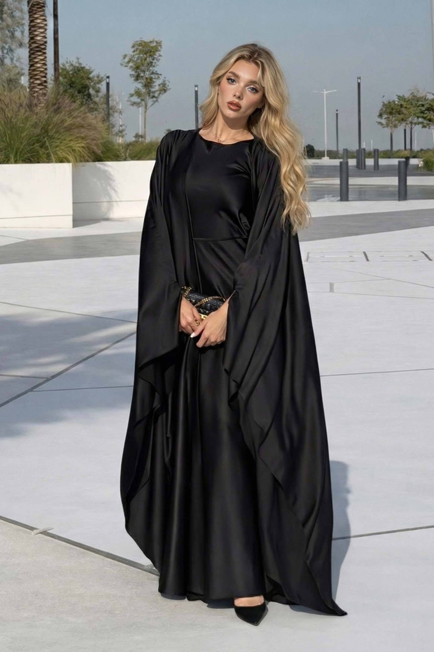 Short Sleeve Maxi Dress Shawl Set Black