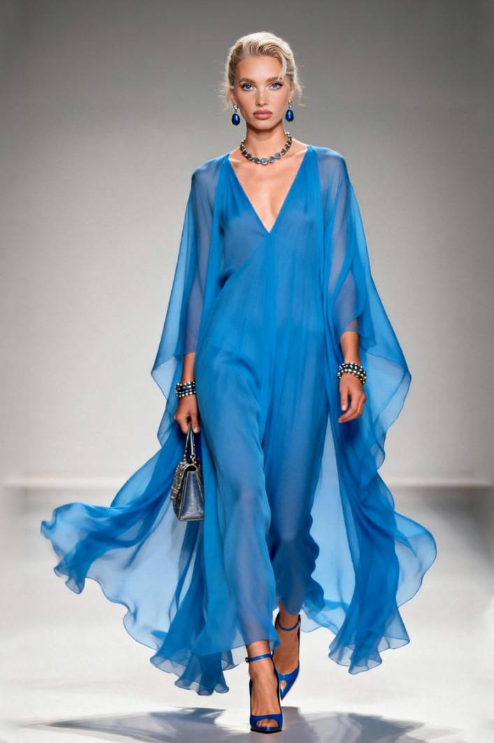 V-Neck Chiffon Maxi Dress Blue