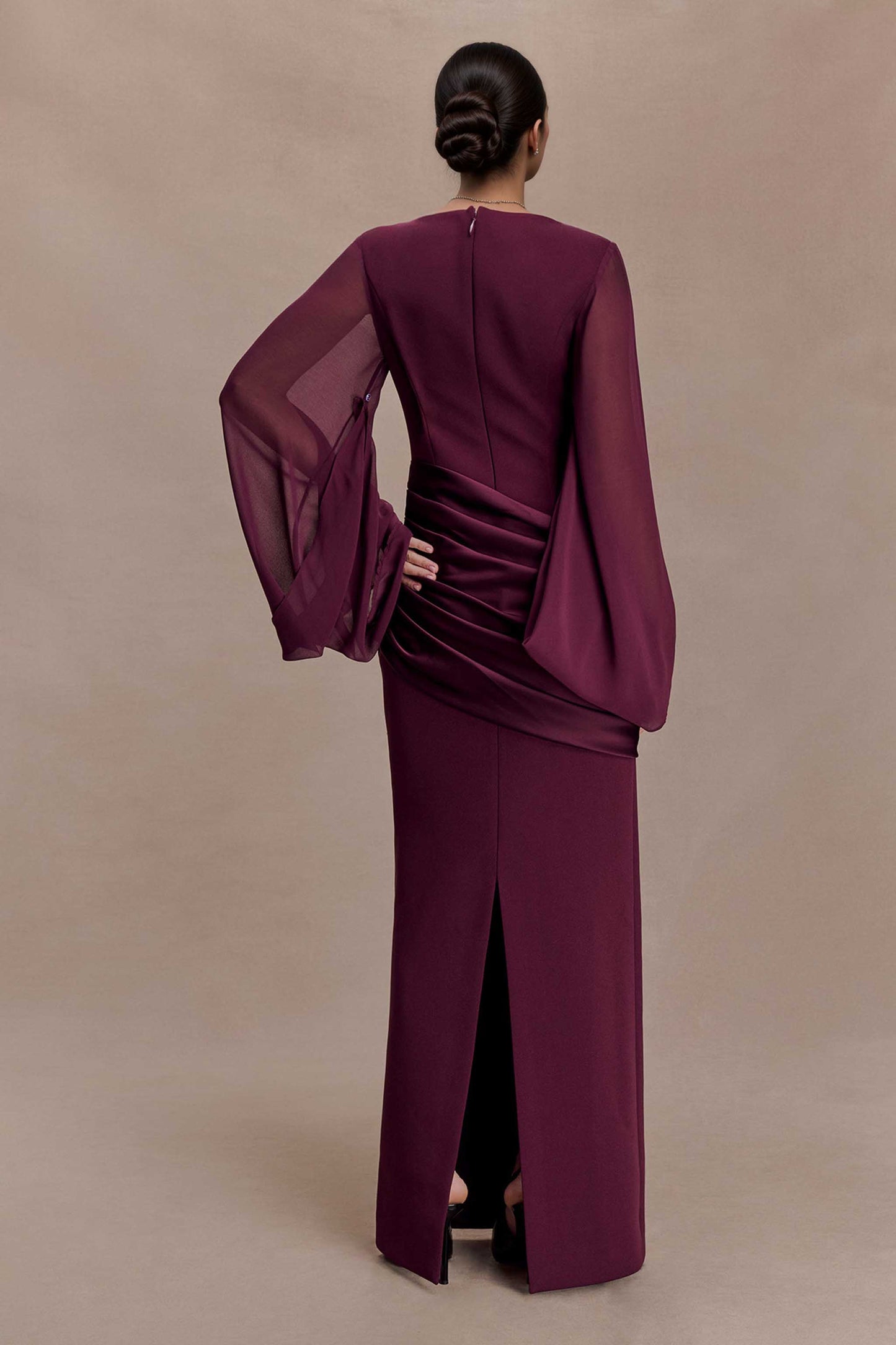 Pleated Design Long Sleeve Maxi Dress