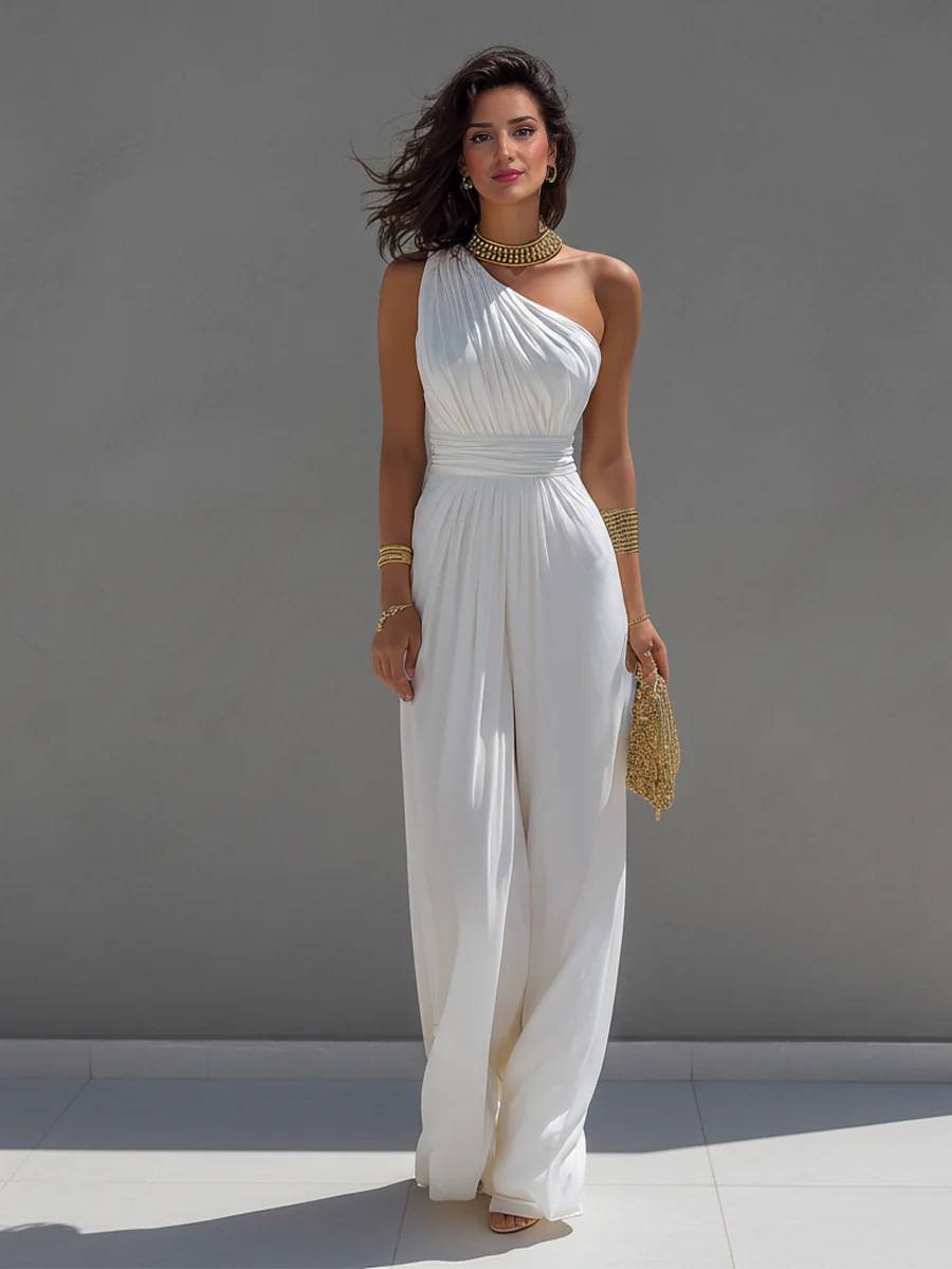 Minimalist Off-Shoulder Jumpsuit White
