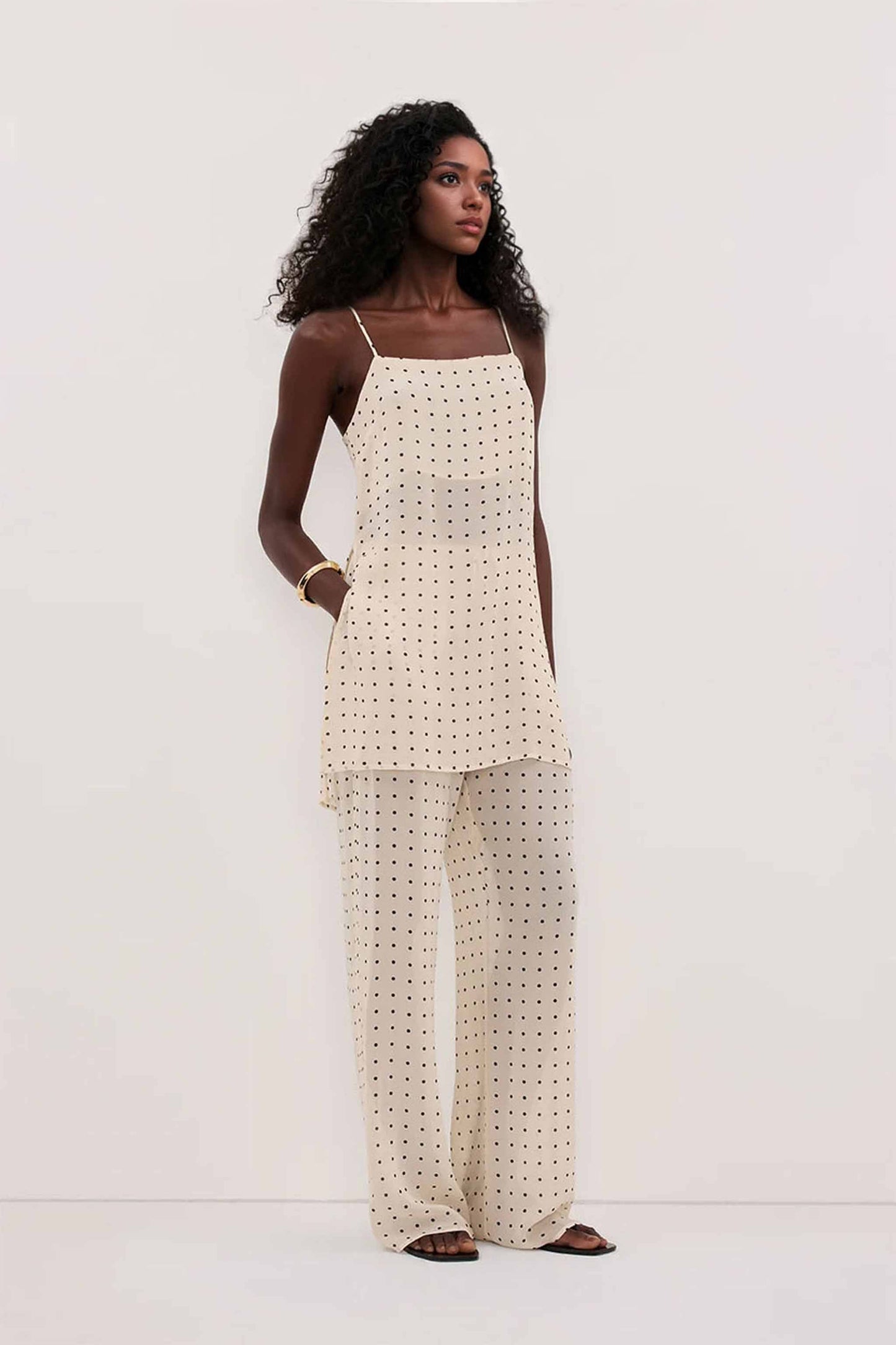Polka dot Camisole And Wide Leg Pants Set Off White