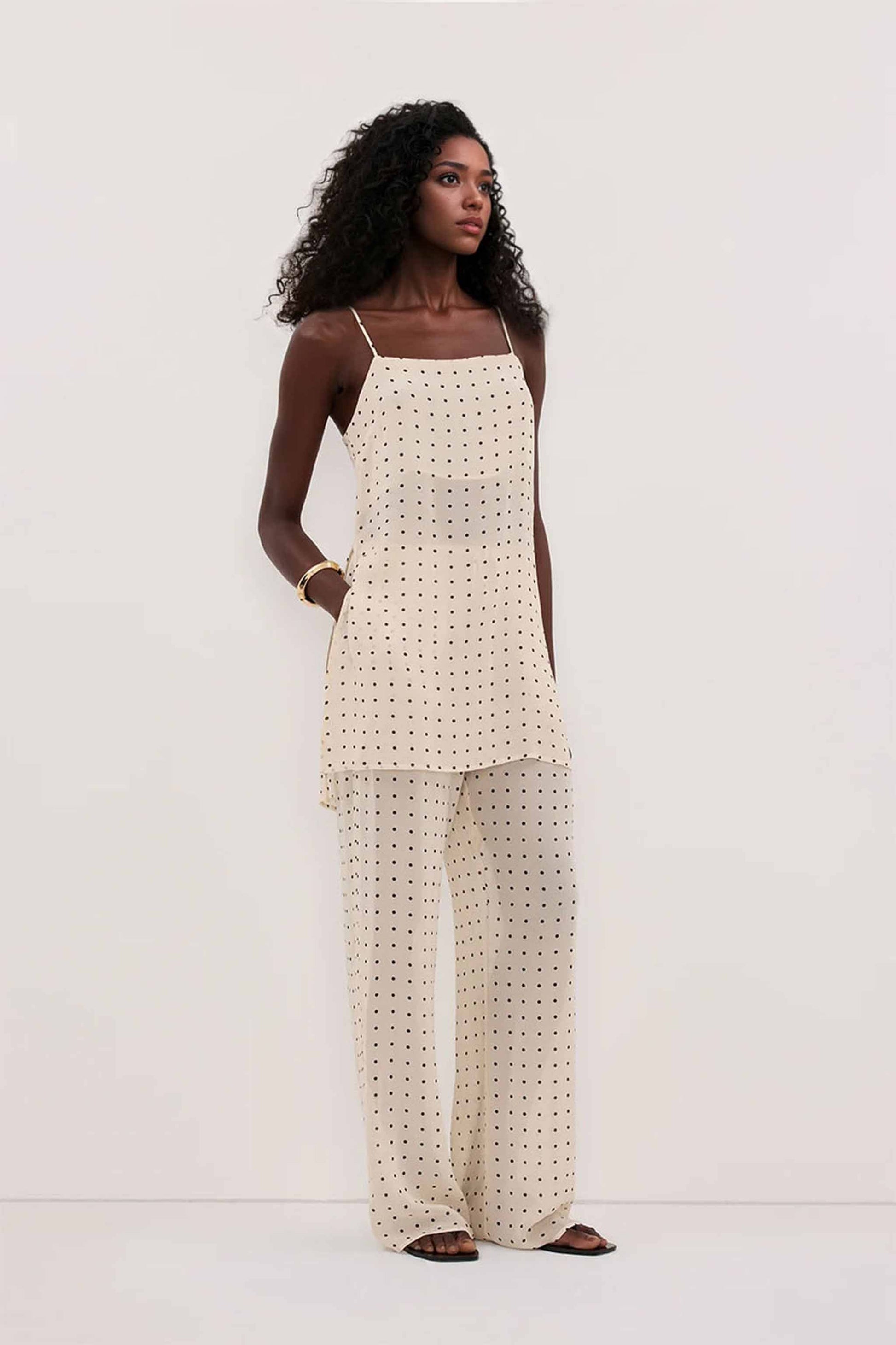 Polka dot Camisole And Wide Leg Pants Set Off White
