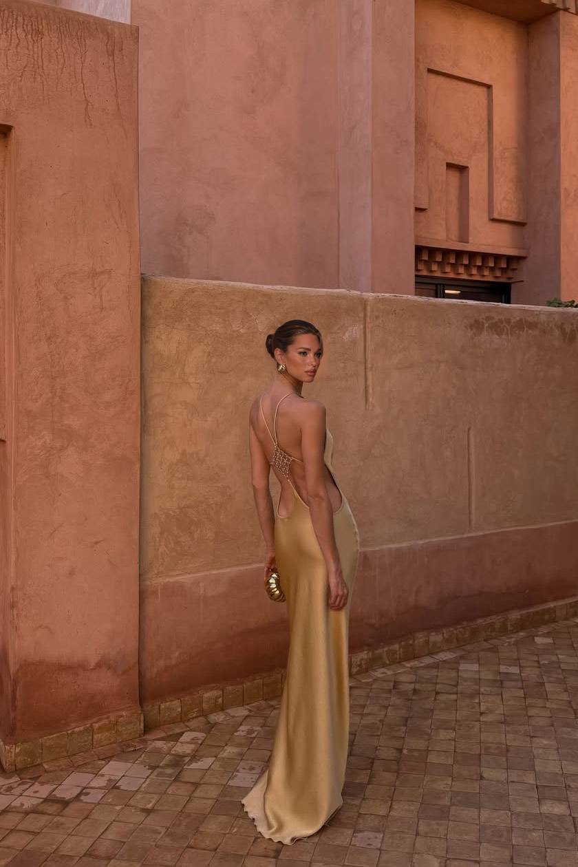Backless Design Maxi Dress Yellow