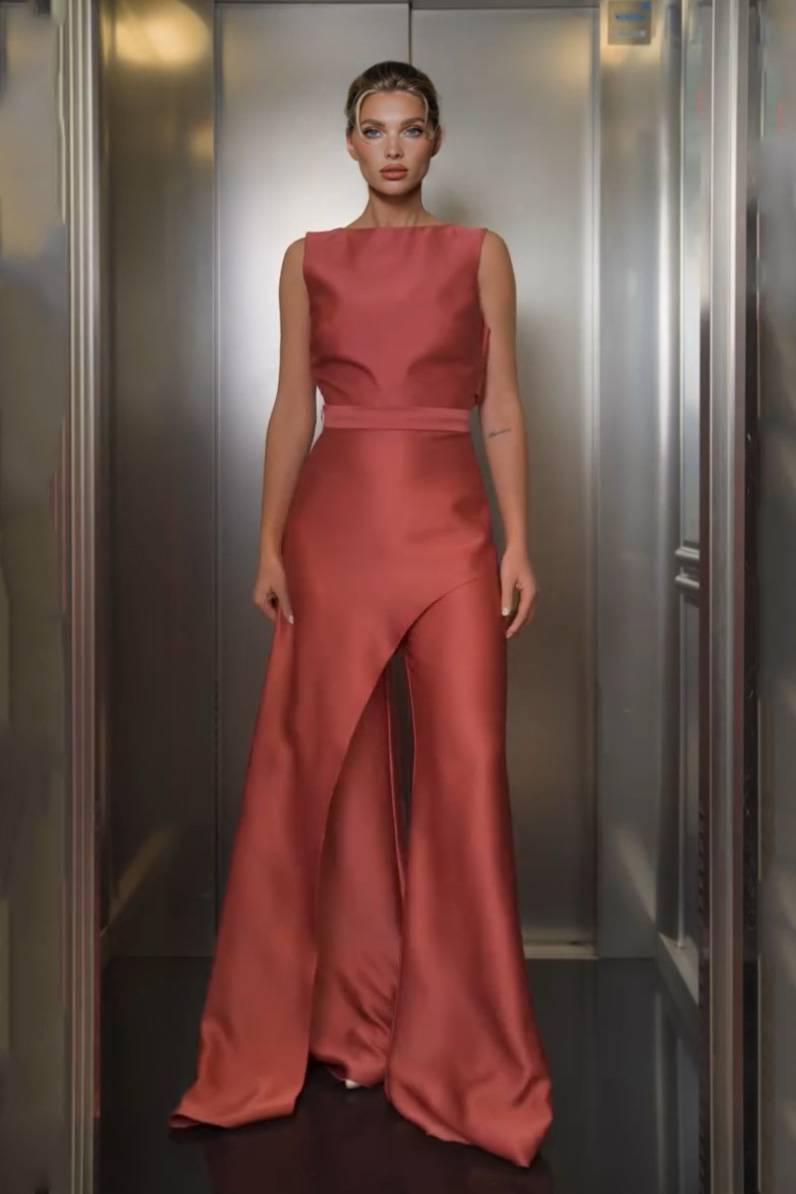 Irregular Design Jumpsuits Coral Red