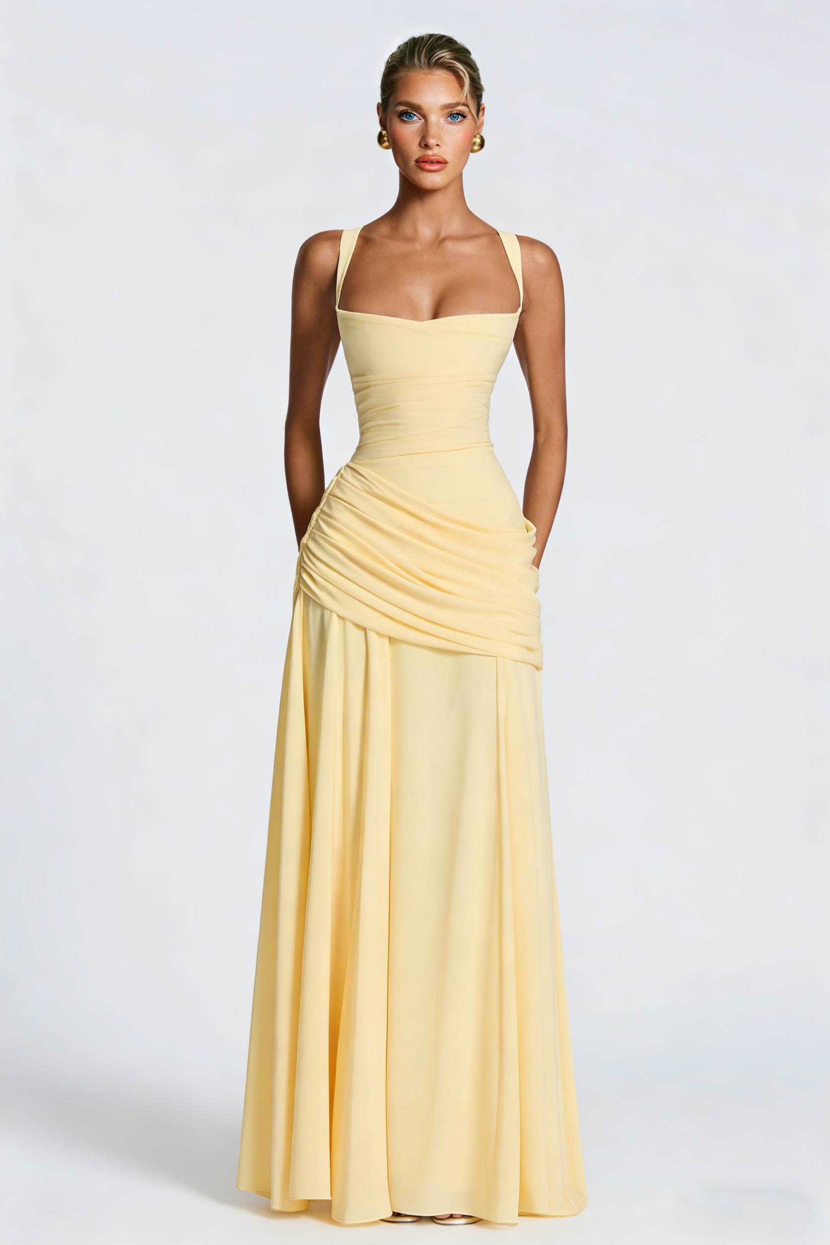 Sling Pleated Maxi Dress Yellow