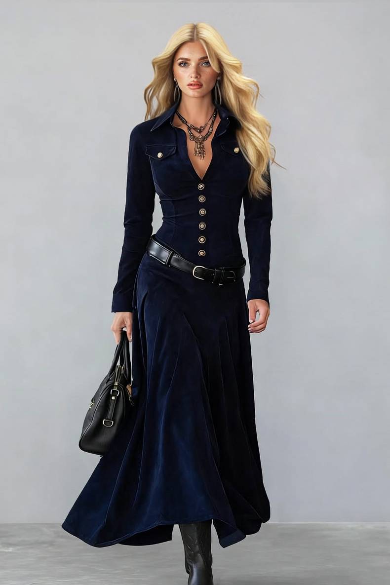 Vintage Velvet Maxi Dress Blue