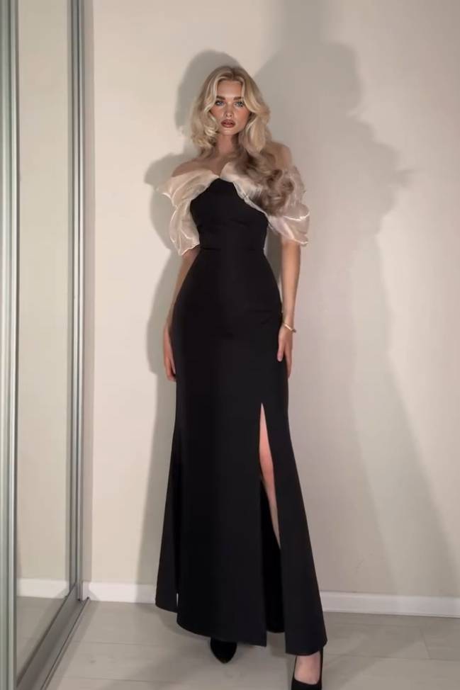 Off-shoulder Slit Maxi Dress Black