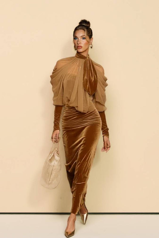 Velvet Splicing Tulle Irregular Hem Dress
