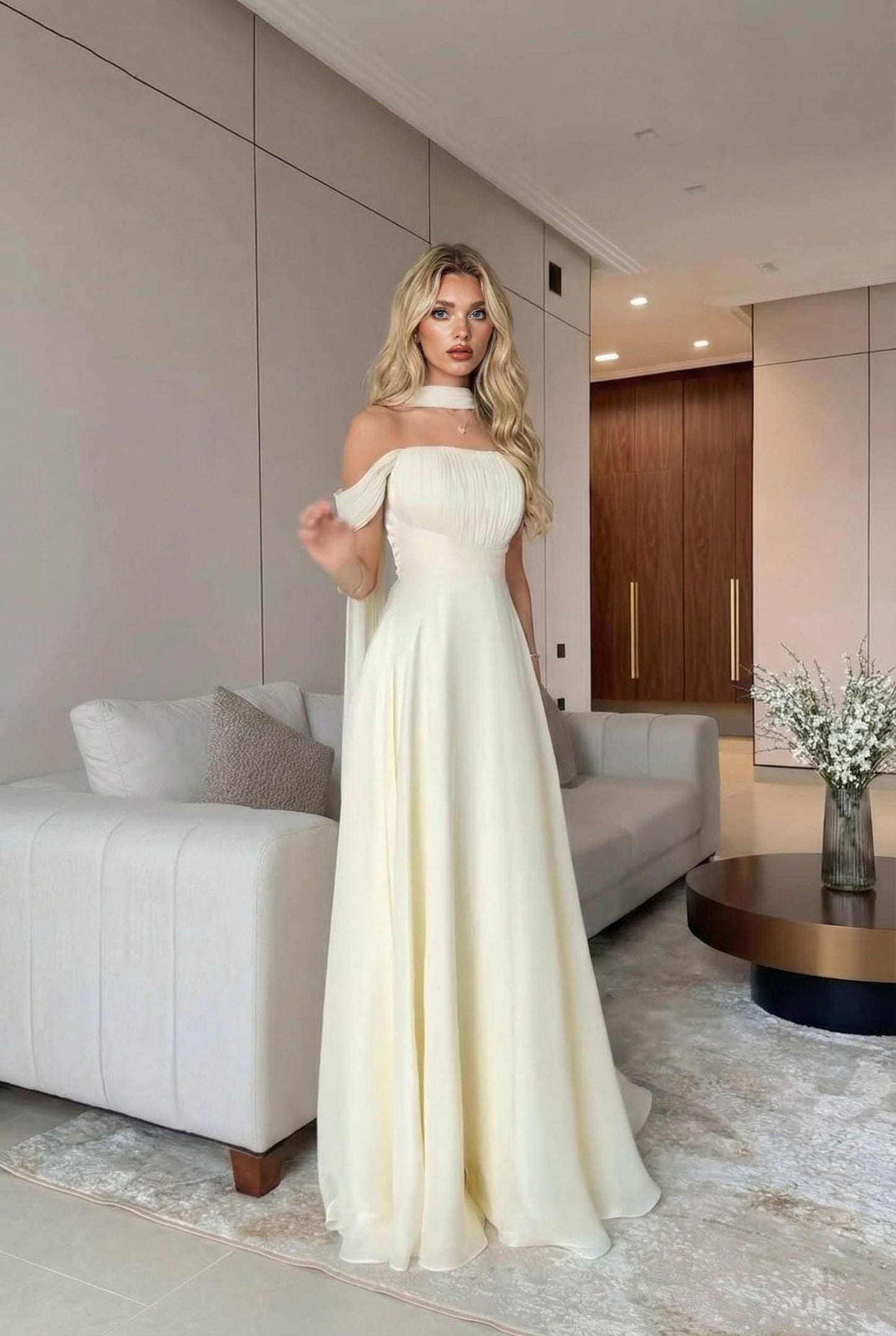 Scarf Design High Waist Maxi Dress Yellow