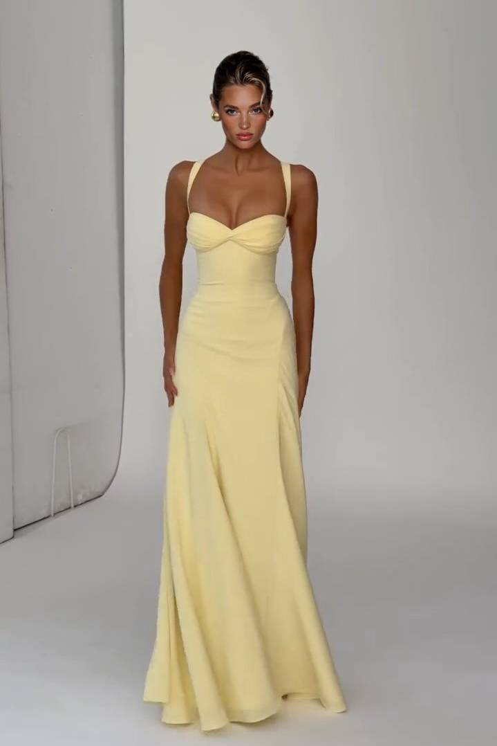Sling Slim-Fit A- Line Maxi Dress Yellow