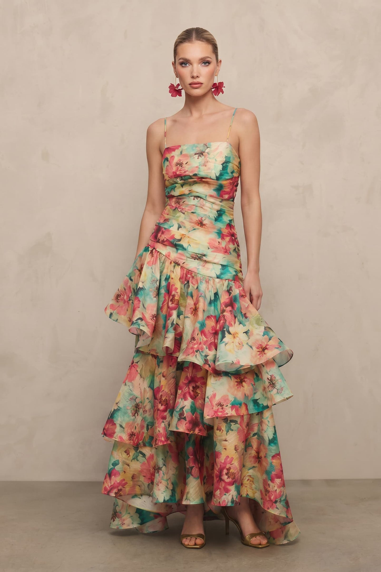 Floral-Print Slip Maxi Dress Printed