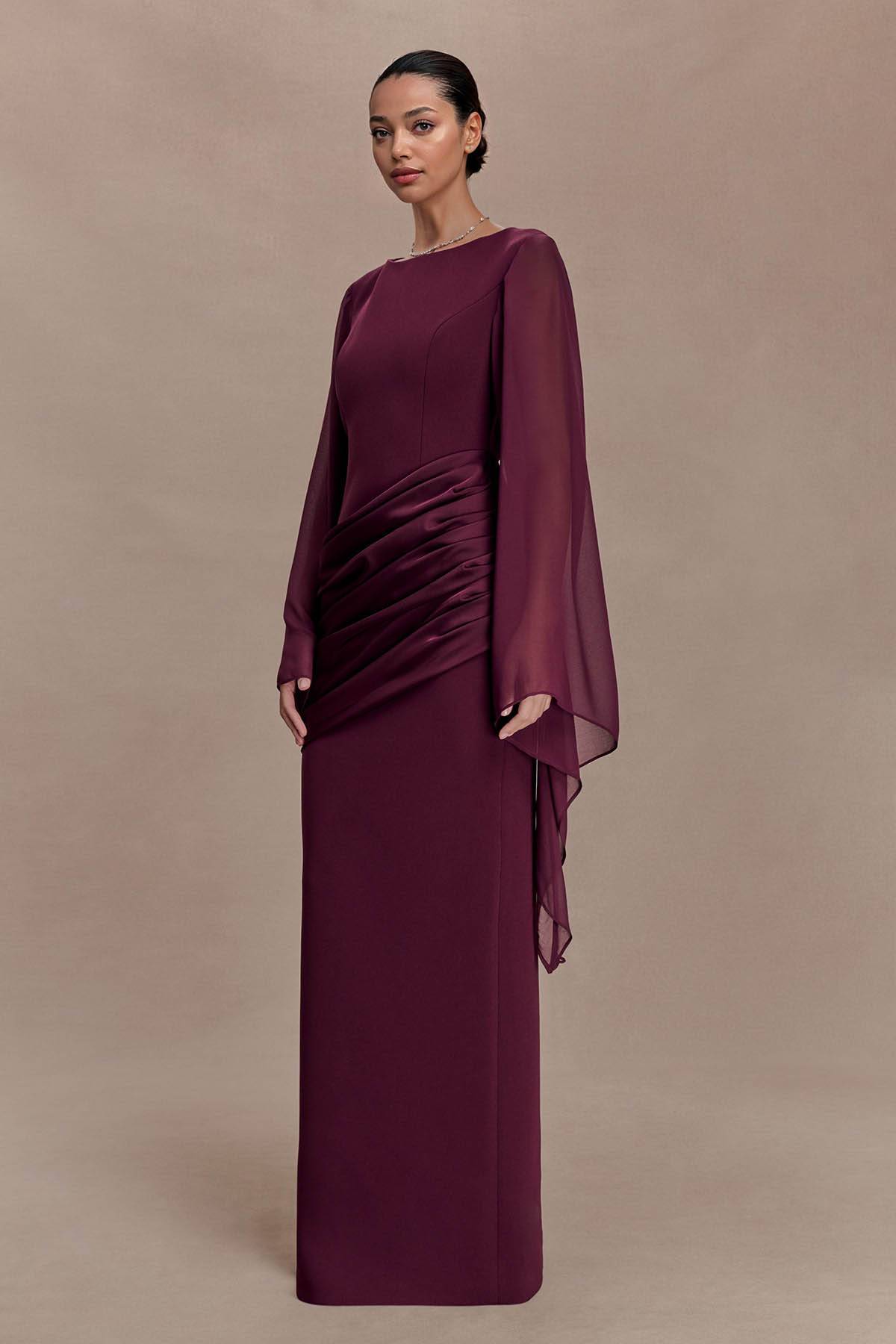 Pleated Design Long Sleeve Maxi Dress