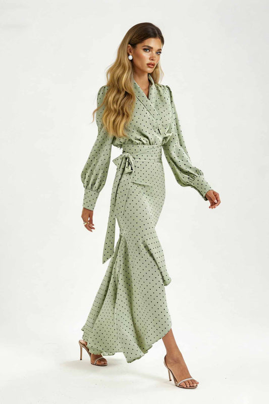 Polka Dot Shirt And Fishtail Skirt Set