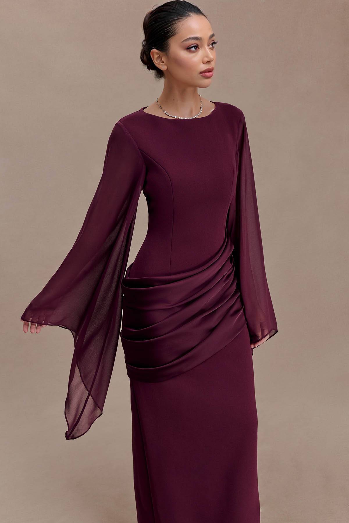 Pleated Design Long Sleeve Maxi Dress